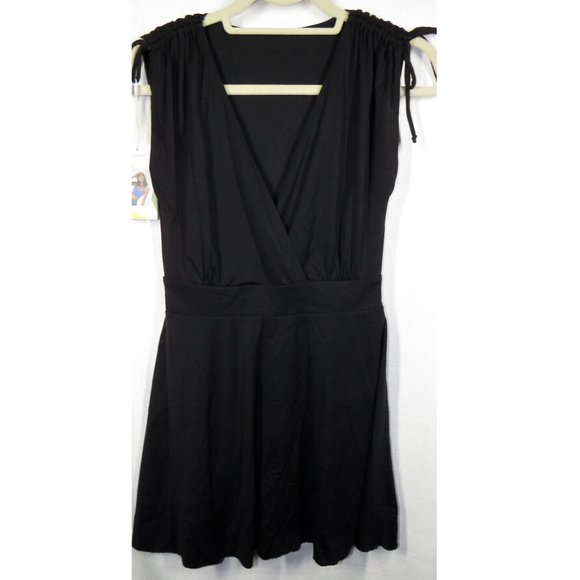 Halara Black Low Cut V-Neck Ruched Shoulder Mini Dress Size XS - Picture 4 of 11